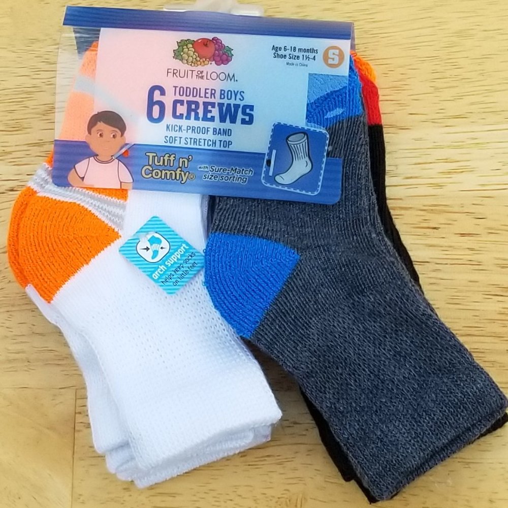 Boy`s Fruit Of The Loom Toddler Crew Socks